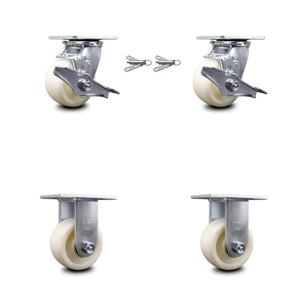 4 Inch Nylon Caster Set with 2 Brakes/Swivel Lock 2 Rigid